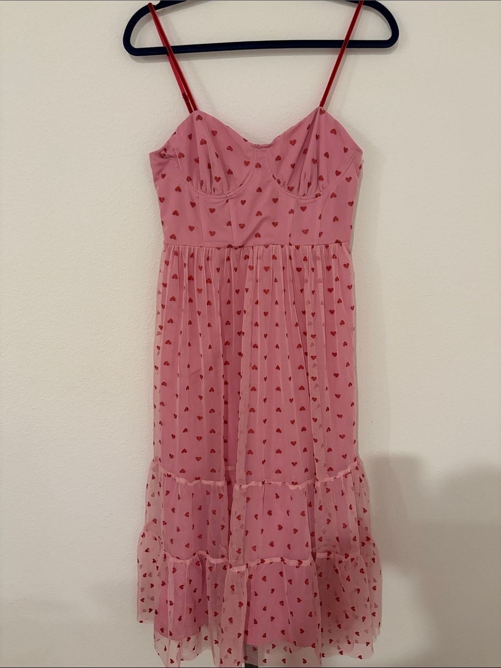 Betsy Johnson Pink Heart Print Midi Sundress with Sweetheart Neckline - Picture 6 of 7